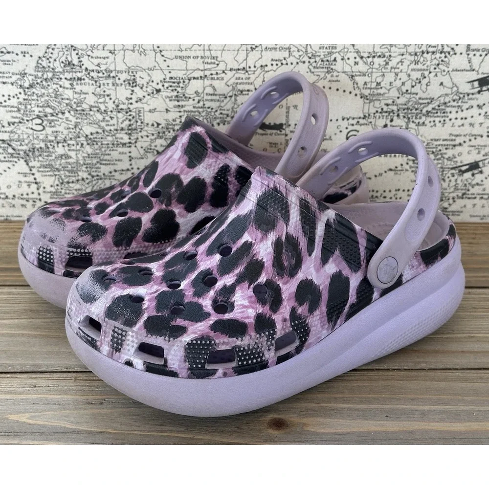 Crocs Girls Purple Leopard Clogs sandals Shoes  Size J 3